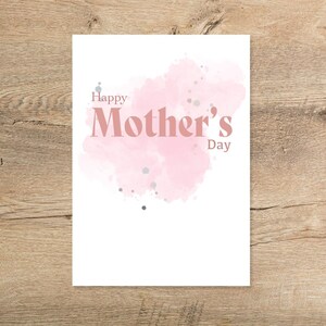 Tarjeta imprimible para el Día de la Madre: elegante saludo descargable en acuarela rosa (descarga digital instantánea)