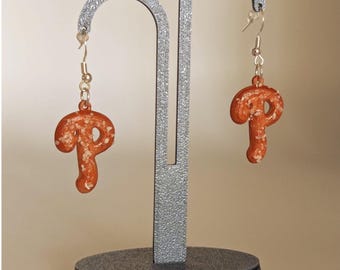 Mini Philly &quot;P&quot; Logo Salted Soft Pretzel Earrings - 3D Printed - &#39;P&#39; Earrings
