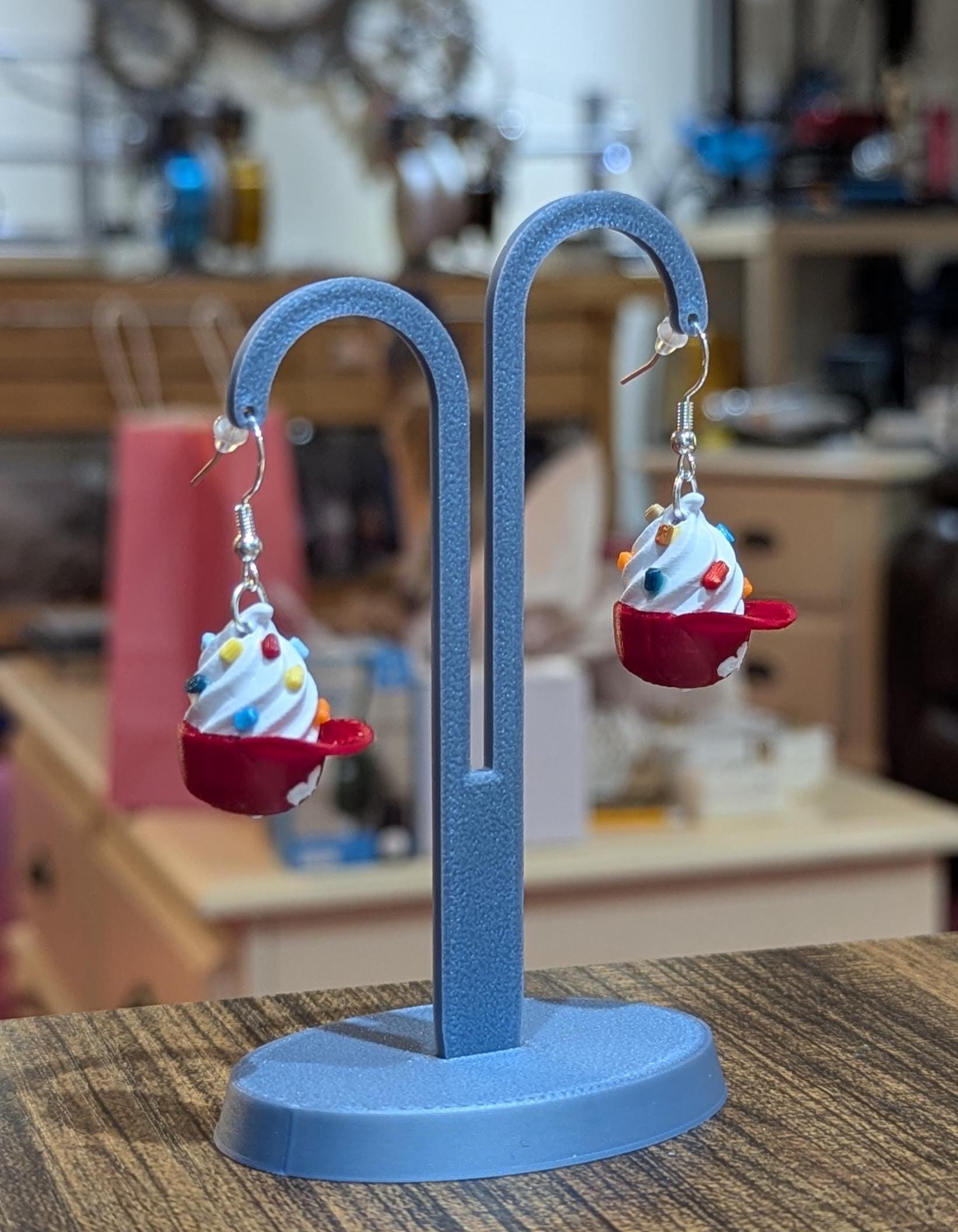 Mini Philly Swirl Delight Earrings For The Smaller Fan – 3D Printed Phillies Baseball Cap Soft Serve with Sprinkles (or Jimmies!)