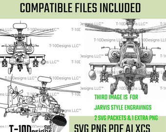 AH-64 Apache Helicopter – Multi-Format Engraving File Set (svg, png, pdf, ai, xcs)