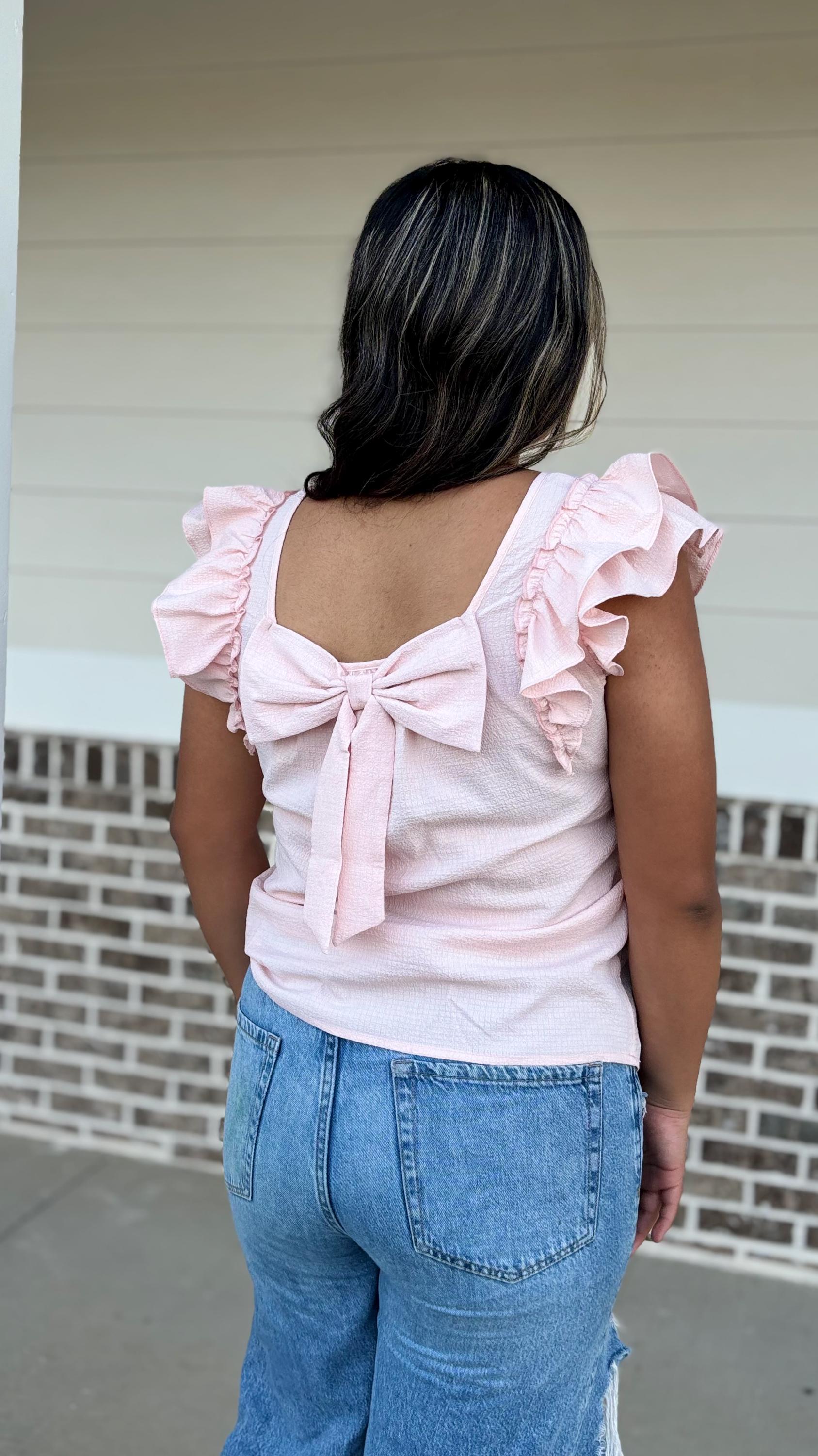 Pink Striped Print Sweet Bow Tie Blouse
