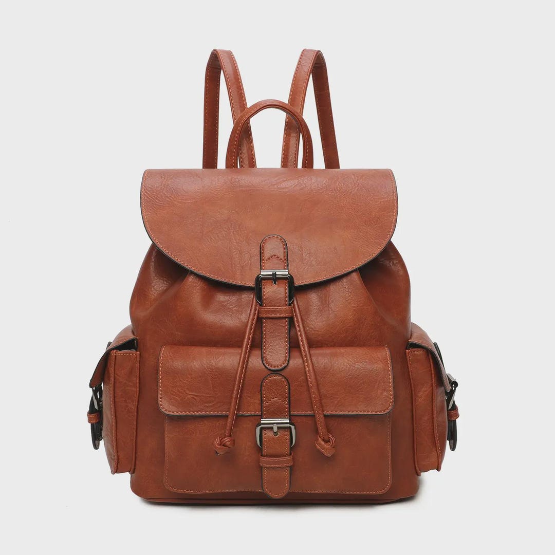 Vintage Brown Leather Backpack, Retro Style Rucksack for Women, Rustic ...