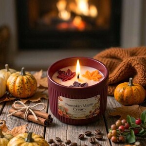 Pumpkin Maple Cream Duftkerze aus 100 % Rapswachs | Herbstkerzen | bordeaux