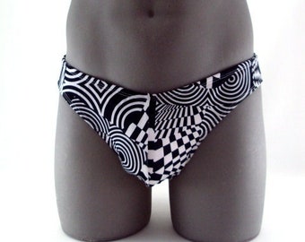 Black & White Vintage 60's Pattern Print Men Bikini Swimsuit No Drawstring