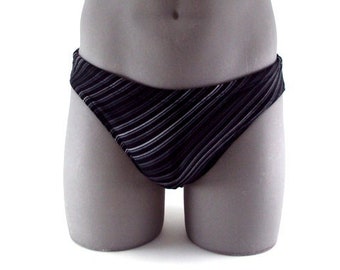 Black Stripes Men Brief Swimsuit- Men's Print Bathing suit swimwear-Internal Drawstring