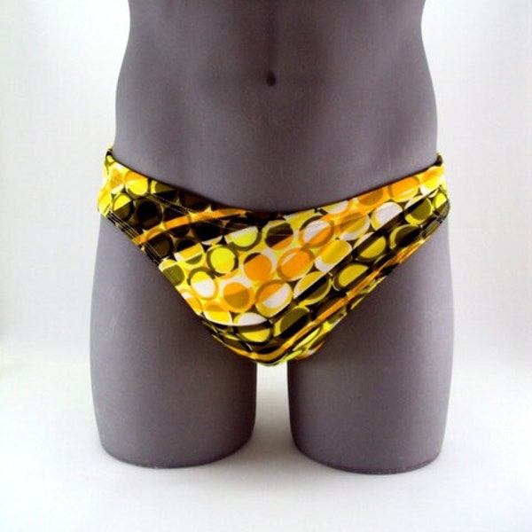 Yellow Polka Dots Print Men Brief Swimsuit- Men swimwear- Print Bathing Suits-Internal Drawstring