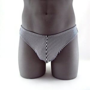 Black & White Striped Print Men Bikini Swimsuit - swimwear No Drawstring