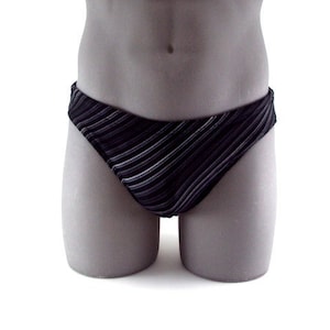 Black Stripes Men Brief Swimsuit- Men's Print Bathing suit swimwear-Internal Drawstring