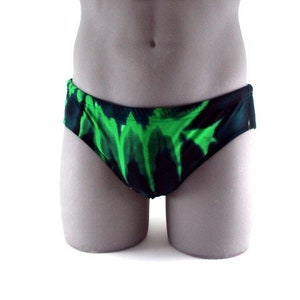 Electric Green Splash Men's Brief Swimsuit-Internal Drawstring