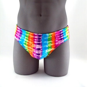 Multi color Flash Stripes Men Brief Swimsuit- Men swimwear- Print Bathing Suits-Internal Drawstring