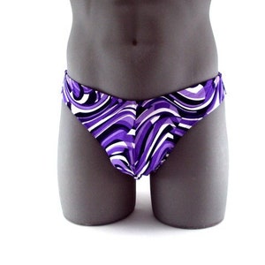 Purple Abstract Print Men Bikini Swimsuit - swimwear No Drawstring