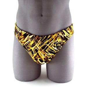 Yellow Webb Men Brief Swimsuit- Men's Print Bathing suit swimwear-Internal Drawstring