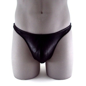 Metallic Black Men Thong (Looks Like Leather)