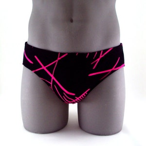 Hot Pink Lazer Mens Brief Swimsuit- Men swimwear- Print Bathing Suits-Internal Drawstring