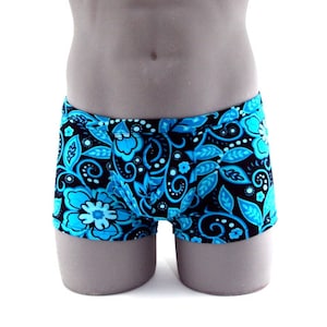 Blue Tropic- Square cut- Men Swimsuit-Internal Drawstring-This item has a front pouch