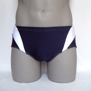 Brazilian - Navy Blue/White Men's Brief Swimsuit-Internal Drawstring