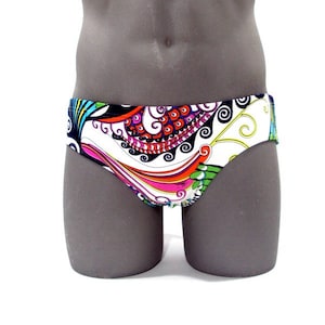 Psychedelic Abstract Print Men Brief Swimsuit- Men swimwear- Print Bathing Suits-Internal Drawstring