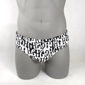 Men's Brief Swimsuit White Turquoise Stripes-Internal Drawstring
