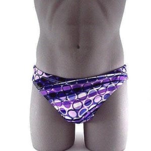 Purple Polka Dot Men Brief Swimsuit- Men's Print Bathing suit swimwear-Internal Drawstring