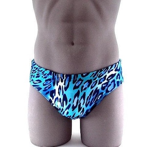 Blue Animal Print Mens Brief Swimsuit- Men swimwear- Print Bathing Suits-Internal Drawstring