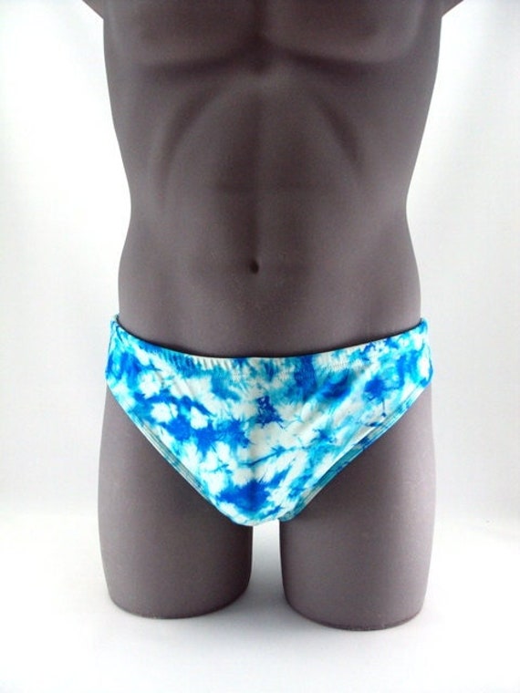 Turquoise Tye Dye Clouds Print Mens Brief Swimsuit Men Swimwear Print  Bathing Suits-internal Drawstring 