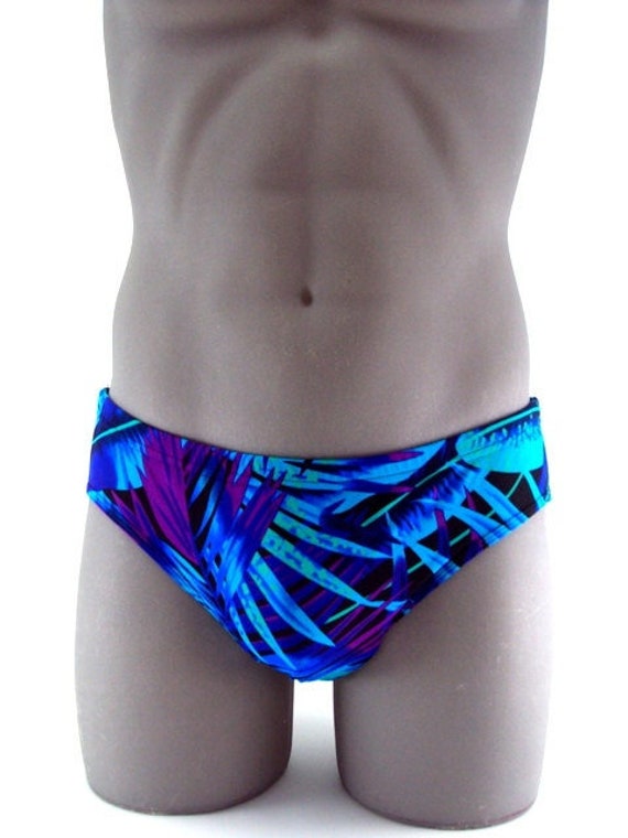 Tropical Blue Forest Print Men Brief Swimsuit Men Swimwear Print