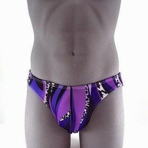 Multi color Vintage Purple Print Men Bikini Swimsuit No Drawstring