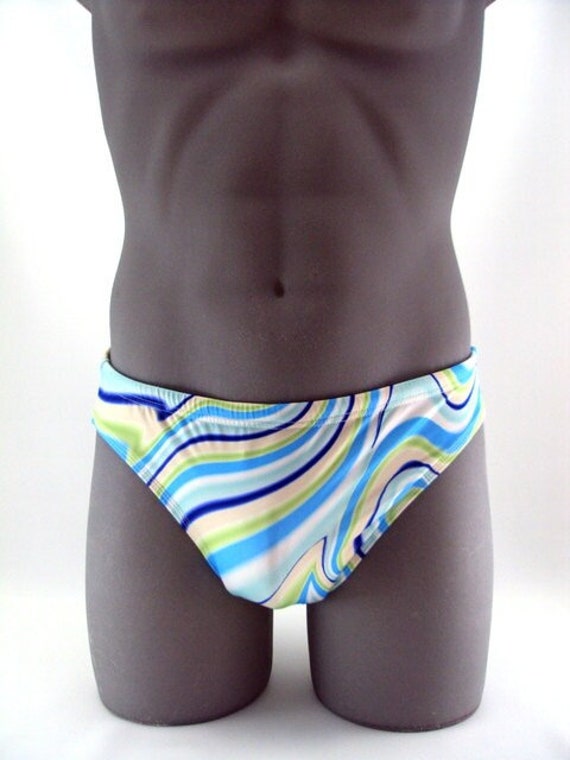 Blue Swirl Wave Print Men Brief Swimsuit Men Swimwear Print Bathing  Suits-internal Drawstring 