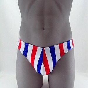 Red- White- Blue Stripes Men Bikini Swimsuit No Drawstring