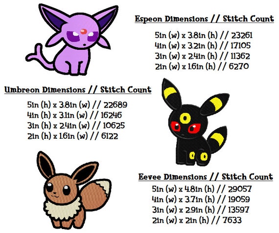 刺繍ファイル: Eeveelution ポケドールセット 1 (イーブイ、エーフィ