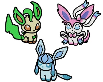 EMBROIDERY FILES: Eeveelution Pokedoll Set 3 (Leafeon, Glaceon, Sylveon) Pokemon - Embroidery Machine Design