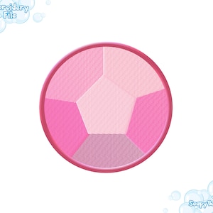 May include: Pink and light pink gemstone-shaped embroidery patch with a rounded outline.