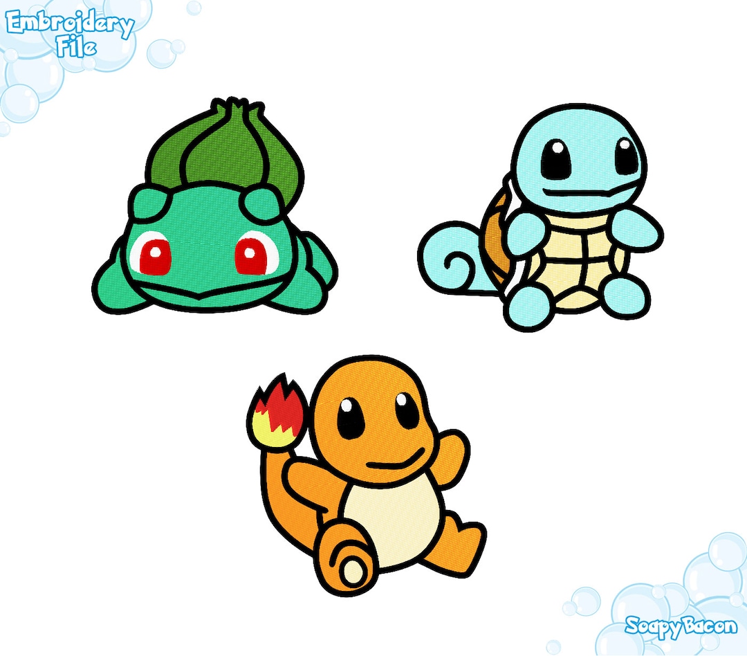 刺繍ファイル: 第一世代スターター (フシギダネ、ヒトカゲ、ゼニガメ