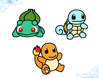 ポケモン 初代 ヒトカゲ ゼニガメ フシギダネ 刺繍 ポリエステル ネクタイ 刺繍ファイル: 第一世代スターター (フシギダネ、ヒトカゲ、ゼニガメ
