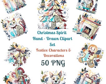 Aquarel kerst clipartset | Feestelijke handgetekende png-bundel