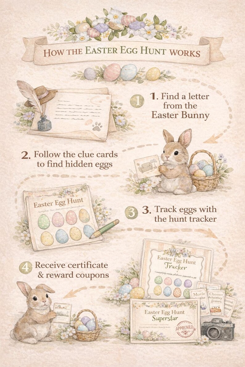 Printable Easter Egg Hunt Kit, Clue Cards, Bunny Letter (instant