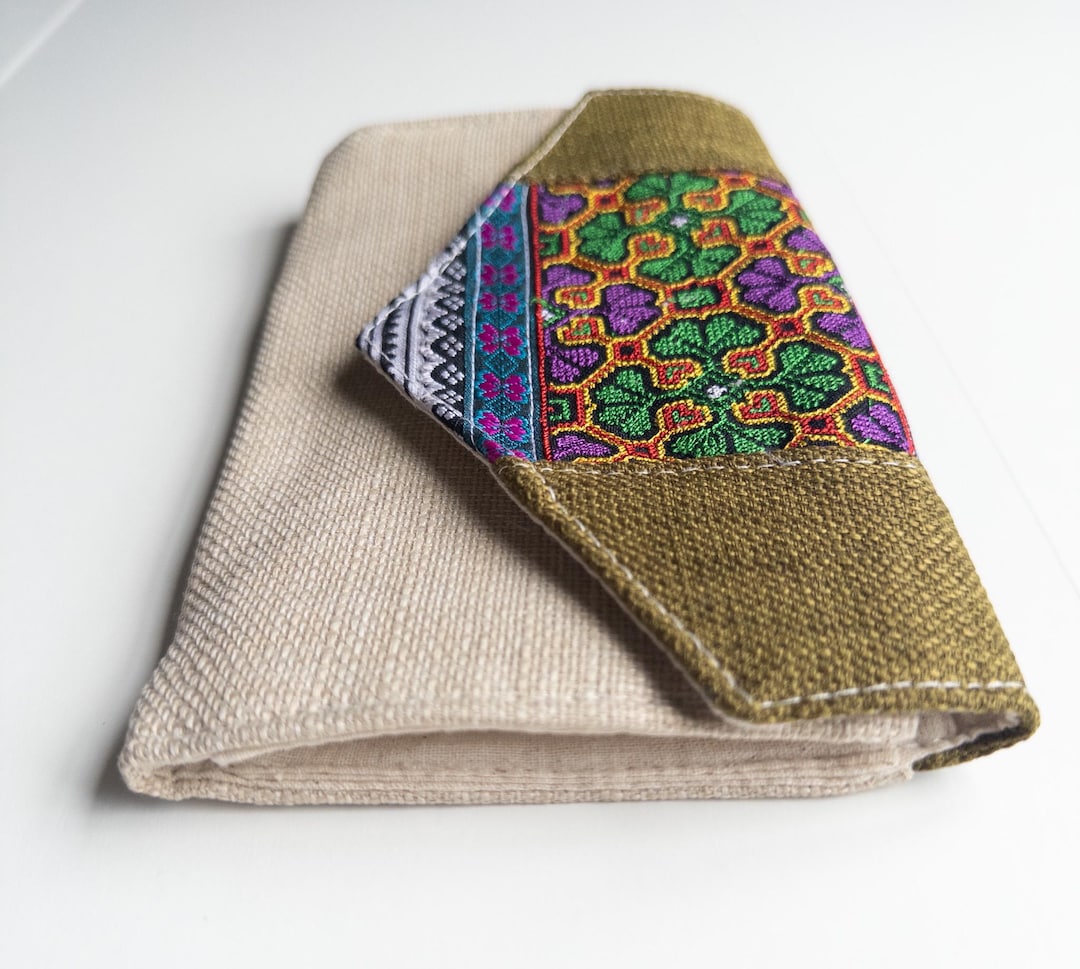 Hmong Embroidered Hemp Wallet: Boho Clutch With Snap Closure - Etsy