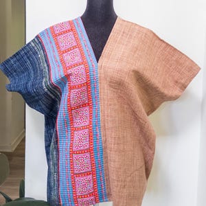 Handmade Hmong Embroidered Hemp Top: Boho Tribal Pullover Blouse