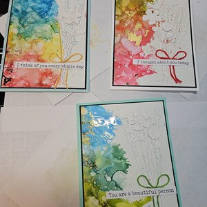 Handmade Alcohol Ink Cards: Set of 3, Gold Foil Flowers - Etsy