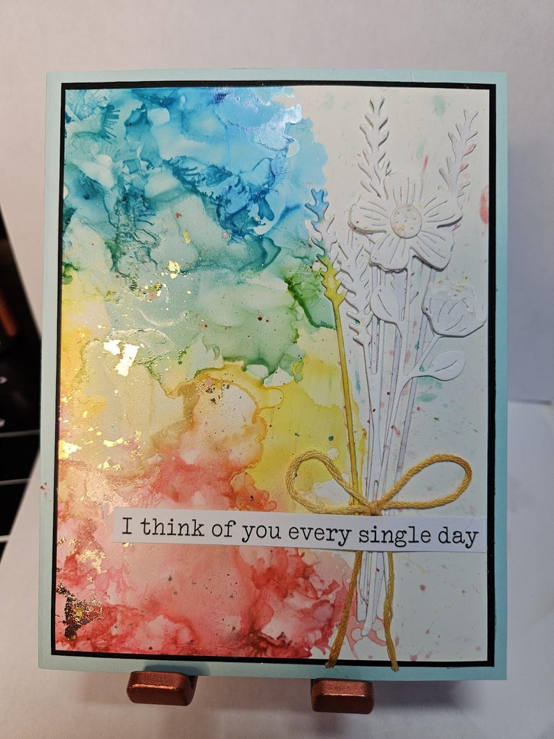 Handmade Alcohol Ink Cards: Set of 3, Gold Foil Flowers - Etsy