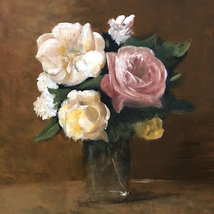 Classic Original Oil Painting, Still Life with Roses, Handmade Flower Art
