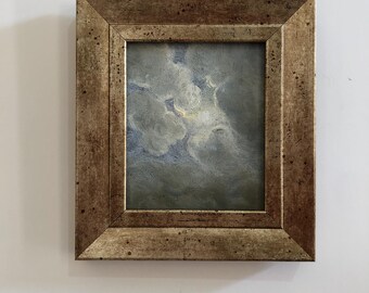 Cloud Oil Painting Original Abstract Landscape Wall Art, Small Canvas Board, Art Gift / 4×5 inches