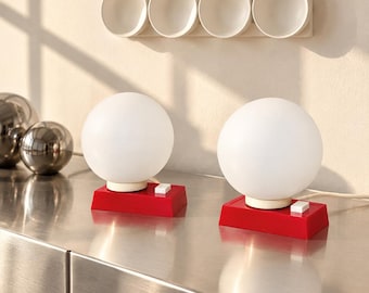 Vintage Carl Spelsberg Table Lamps (Set of 2) Red Plastic Space Age Bubble Glass 1960s 1970s
