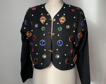 Chaqueta bolero vintage con cuentas: top corto con adornos de joyas de los años 90