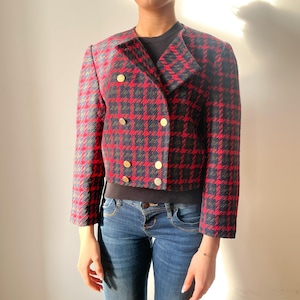 Vintage 80s Jackie-O Jacket Blazer Red Tartan Size Small to Medium