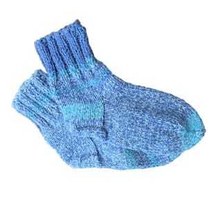 Hand Knitted Socks, Thick Warm Hand Knitted Socks,  Random Blue Banding Hand Knitted Socks, Unisex Socks, 24cm