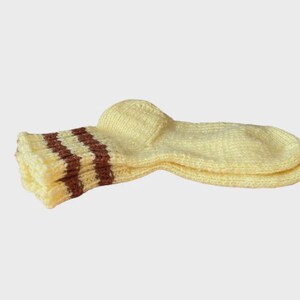 Hand Knitted Socks, Thick Warm Hand Knitted Socks, Yellow With Brown Bands Hand Knitted Socks, 23cm