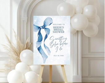 Blue Bow Bridal Shower Welcome Sign: Editable Template (18x24 inches)