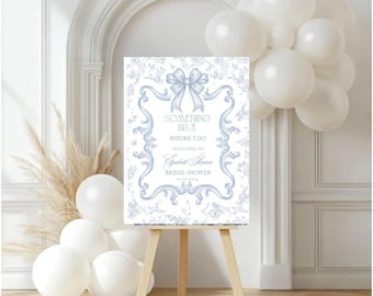 French Toile Bridal Shower Welcome Sign Template Something Blue Before I Do