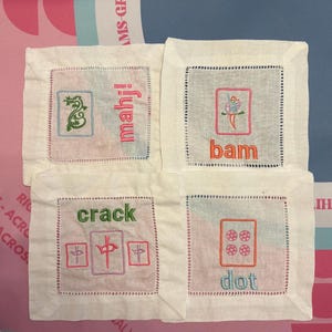 Embroided Mahjong Cocktail Napkins (Set of 4)